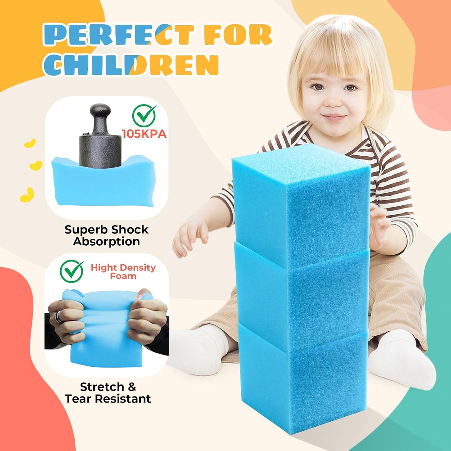 Foam Pit Cubes - 24 PCS 5 Inches Gymnastics Foam Blocks Trampoline Blocks, Multi-Sport Protective Padding for Freerunning, Trampoline, Parkour, Skate Parks & BMX - Blue