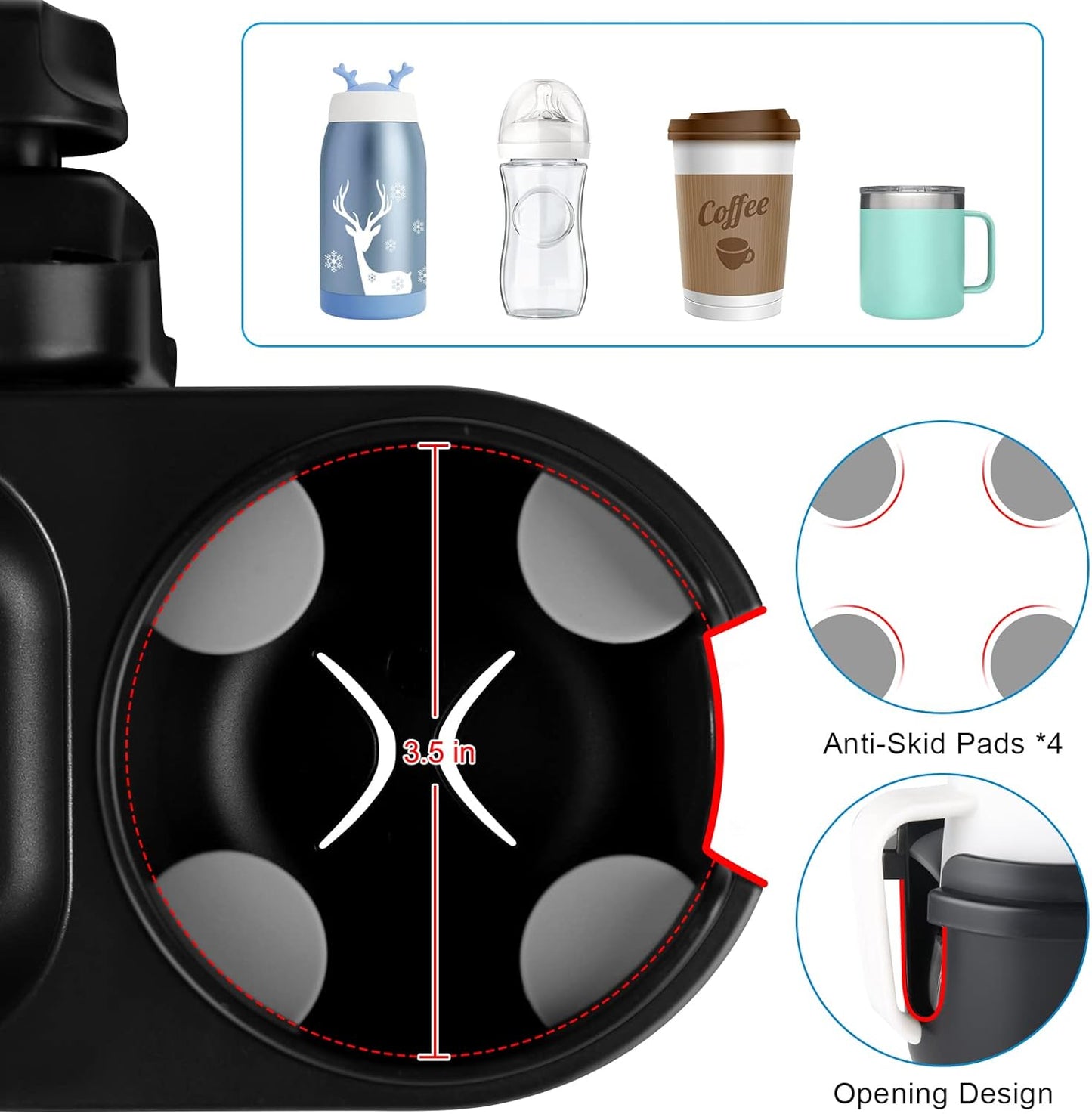 Accmor Stroller Cup Holder with Tray, Universal Cup Holder, Bike Bottle Holder, 360° Rotatable Large Caliber Drinks Holder for Stroller, Bike, Wheelchair, Walker