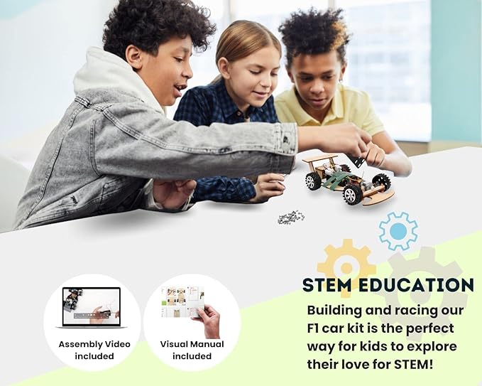 Wooden Wireless Remote Control F1 Racing Car Science Kit to Build (Green), STEM Project for Kids Aged 8 9 10 11 12 13, Science Building Kit Gift for Boys and Girls