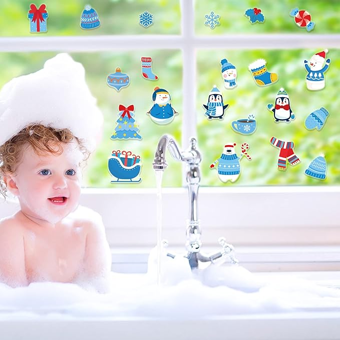 20 PCS Winter Thick Gel Clings for Christmas Window Decals Stickers - Home, Airplane, Classroom, Nursery Holiday Party Supplies Decorations for Kids, Toddlers and Adults