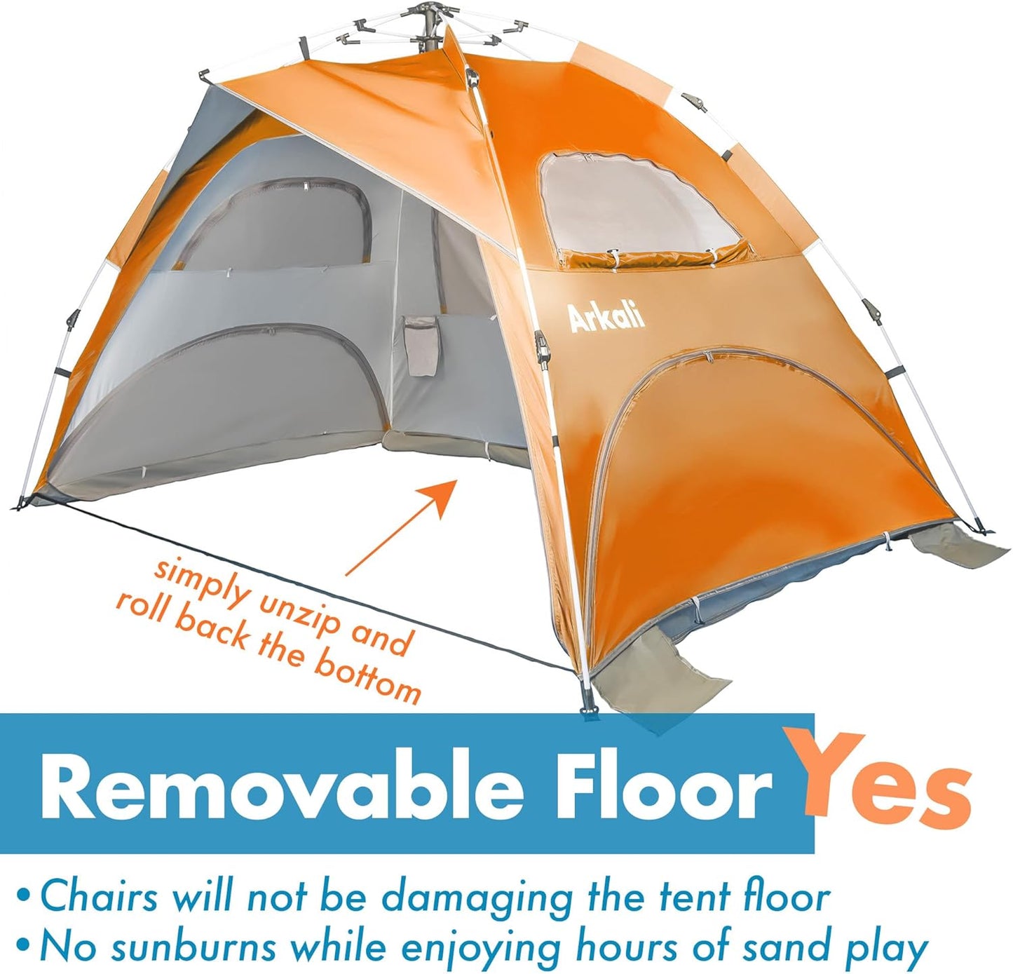 Beach Tent Pop Up Beach Sun Shade Tent with UPF 50+ UV Protection, Removable Floor Zippered Privacy & Ventilation Sun Shelter Family 3 to 4 Person