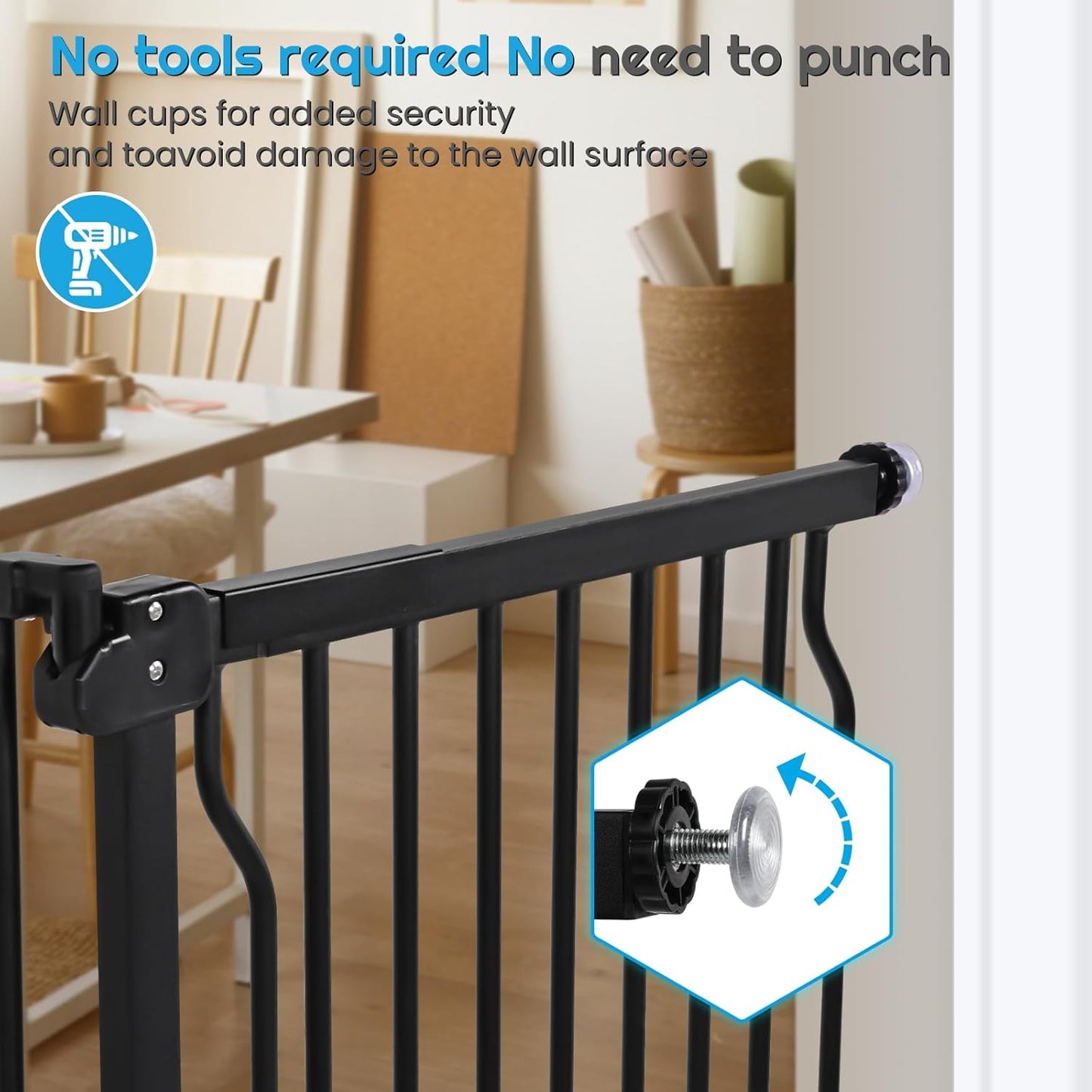 Extra Wide Baby Gate for Stairs Doorways with Door, 30" Tall 75.8-85" Wide Easy Install Dog Gate Indoor, Safety Metal Pressure Mounted Pet Gate with Walk-Thru Auto Close for The House, Black