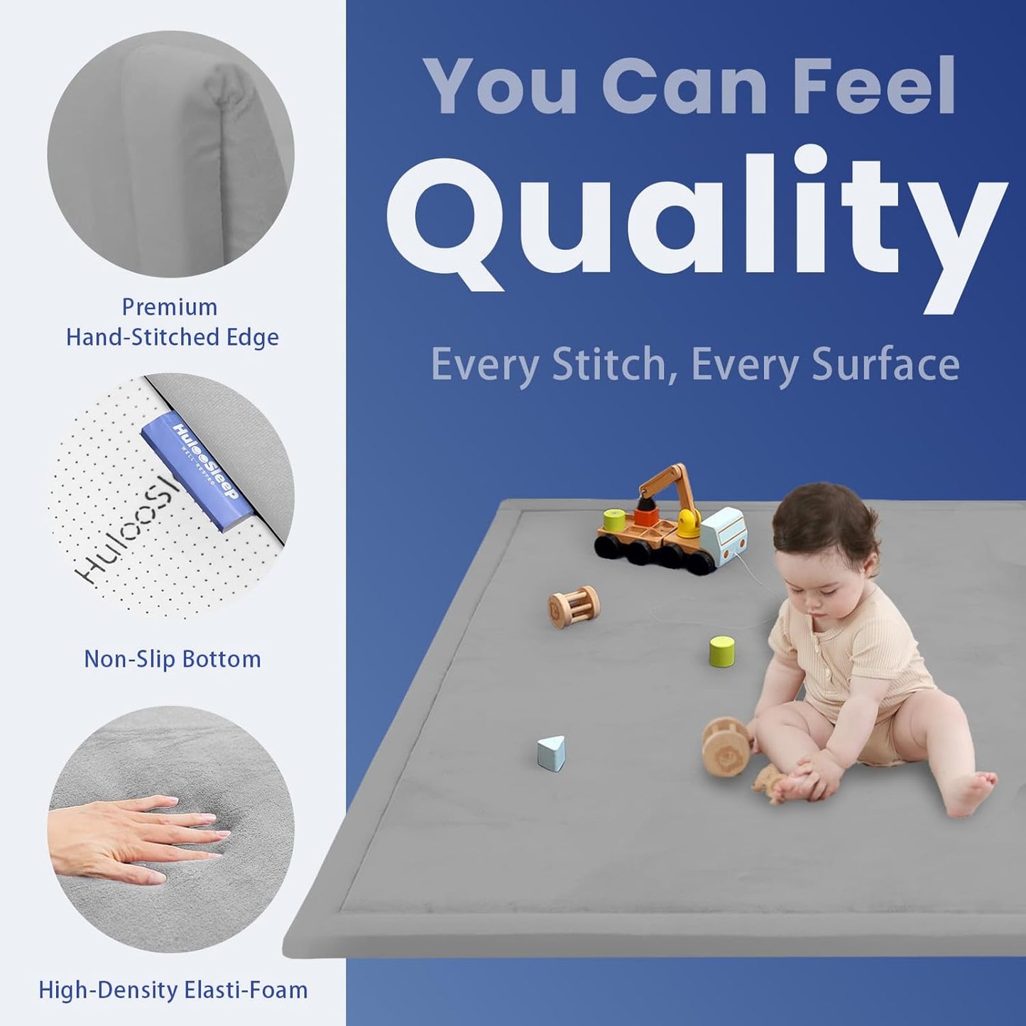 Baby Play Mat for Floor,1.3" Thick Memory foam Tummy Time Mat,79"×158“ Extra Large Soft Velvet Nursery Rug,Non Slip Safe for Crawling,Toddlers,Infants,kids,Tatami Style for Living Room(Light Grey)