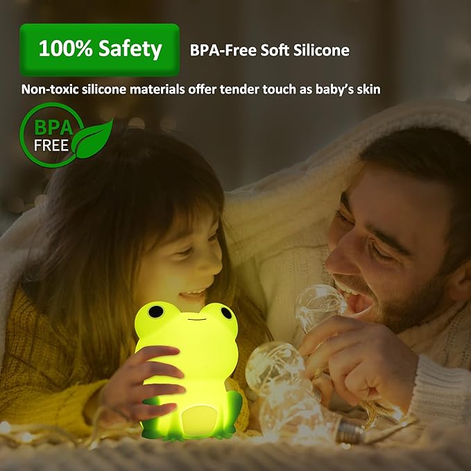 Frog Night Light for Nursery, Rechargeable Dimmable Bedside Lamp with Touch Control(ABS+SIL), Portable Kids Gift for Girls, Boys, Babies