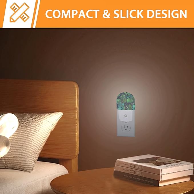 Green Palm Night Light,Night Lights Plug into Wall with Dusk to Dawn Sensor,Lamp for Bedroom Bathroom Hallway Nightlight for Women Girls