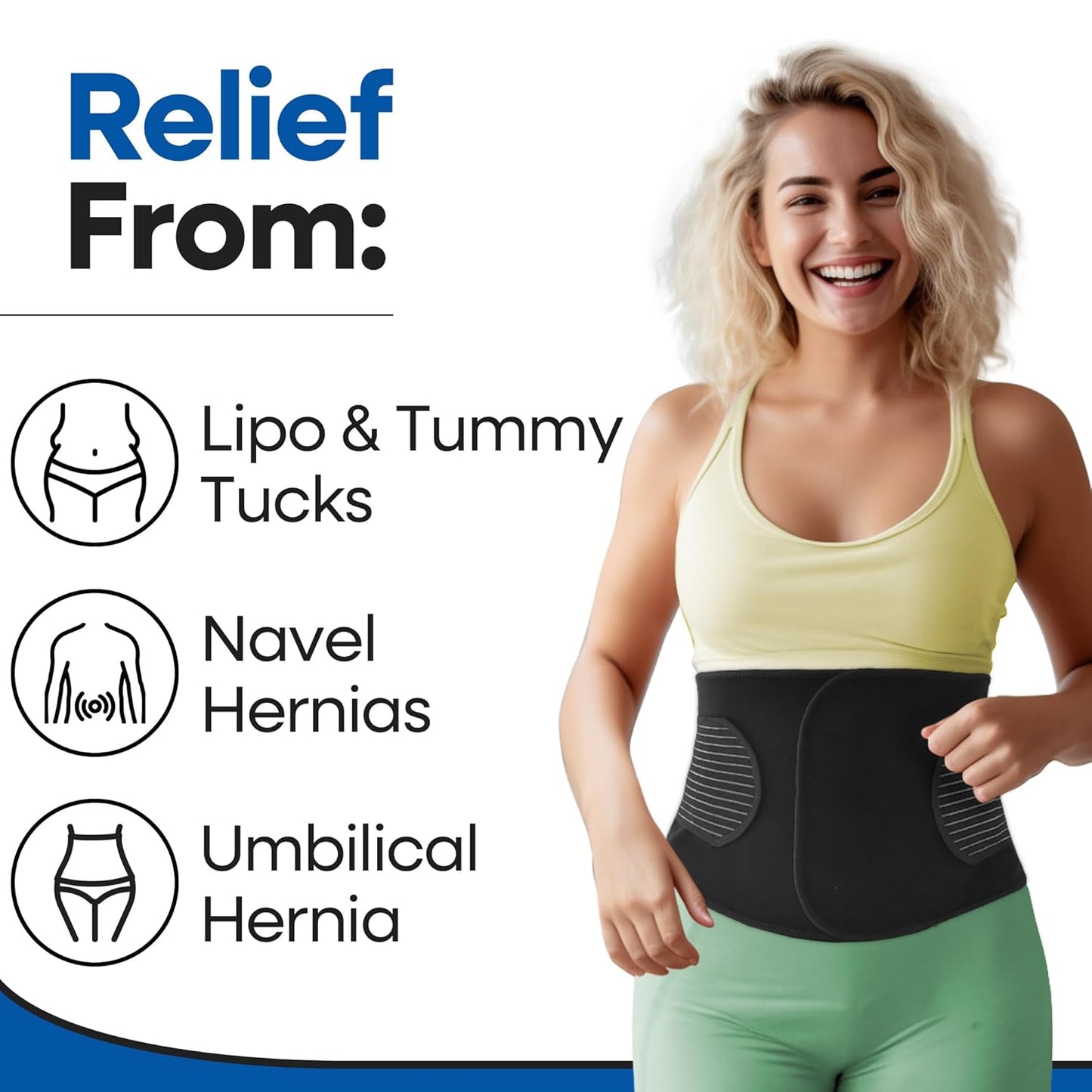 Hernia Belt for Men or Women - Plus Size Abdominal Binder Post Surgery Tummy Tuck Support Belts for Umbilical Hernias, Inguinal, Navel Belly Hernias, Hysterectomy, Postpartum Stomach Pad (Large/XL)
