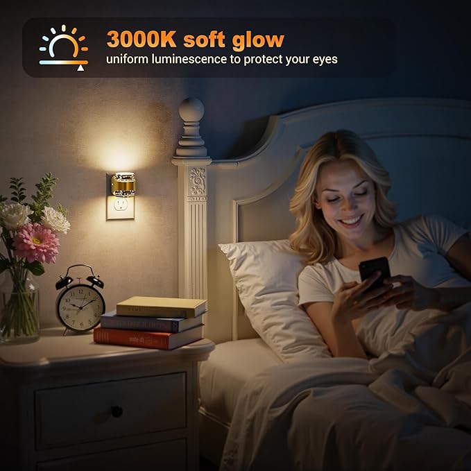 JandCase LED Night Light, Golden Bubble Night Lights Plug into Wall, [2 Pack]Night Light3000K/4000K/5000K & 3 Brightness Levels, Dimmable Nightlight with Dusk to Dawn Sensor for Bathroom Hallway