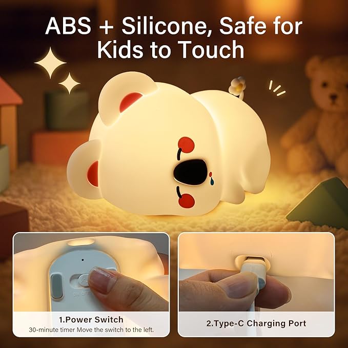 Koala Night Light for Kids Nursery - Cute Silicone Animal Baby Light with 3-Level Dimmable LED, Portable Toddler Sleep Lamp for Bedroom, Breastfeeding, Kids Room, Funny Xmas Birthday Gifts