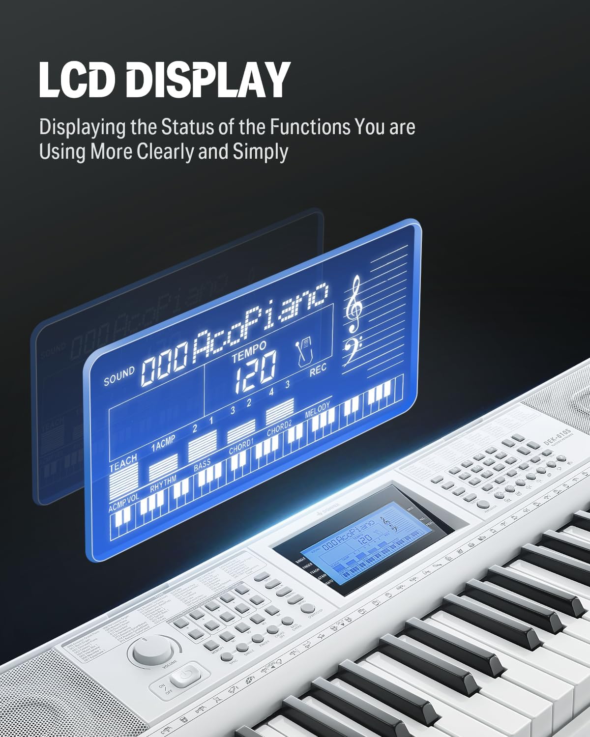 Donner Keyboard Piano 61 Key, Electric Keyboard Kit with 249 Voices, 249 Rhythms - Includes Piano Stand, Stool, Microphone, Gift for Beginners, White(DEK-610S)