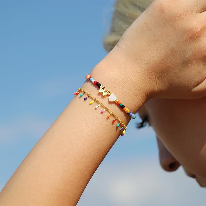 Turandoss Colorful Beaded Bracelets for Women - Trendy Boho Layered Bracelet Cute Charm Bracelets for Teen Girls Summer Gifts Jewrly