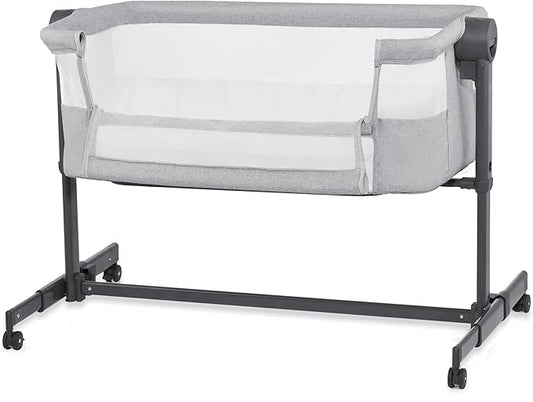 Kinderkraft Neste UP2 Bedside Cot 2 in 1, Co-Sleeper from Birth, Travel cot for Newborn, Adjustable Height, Included Mattress Sheet, with 4 Wheels, Breathable Mesh, Gray