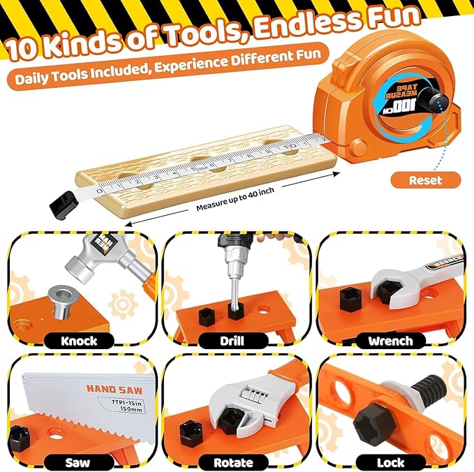 Kids Tool Set with Portable Tool Box & Electronic Toy Drill, Toddler Tool Set,Tool Play Toys Construction Tools for Kids Ages 3 4 5 6, Christmas & Birthday Gifts for Boys