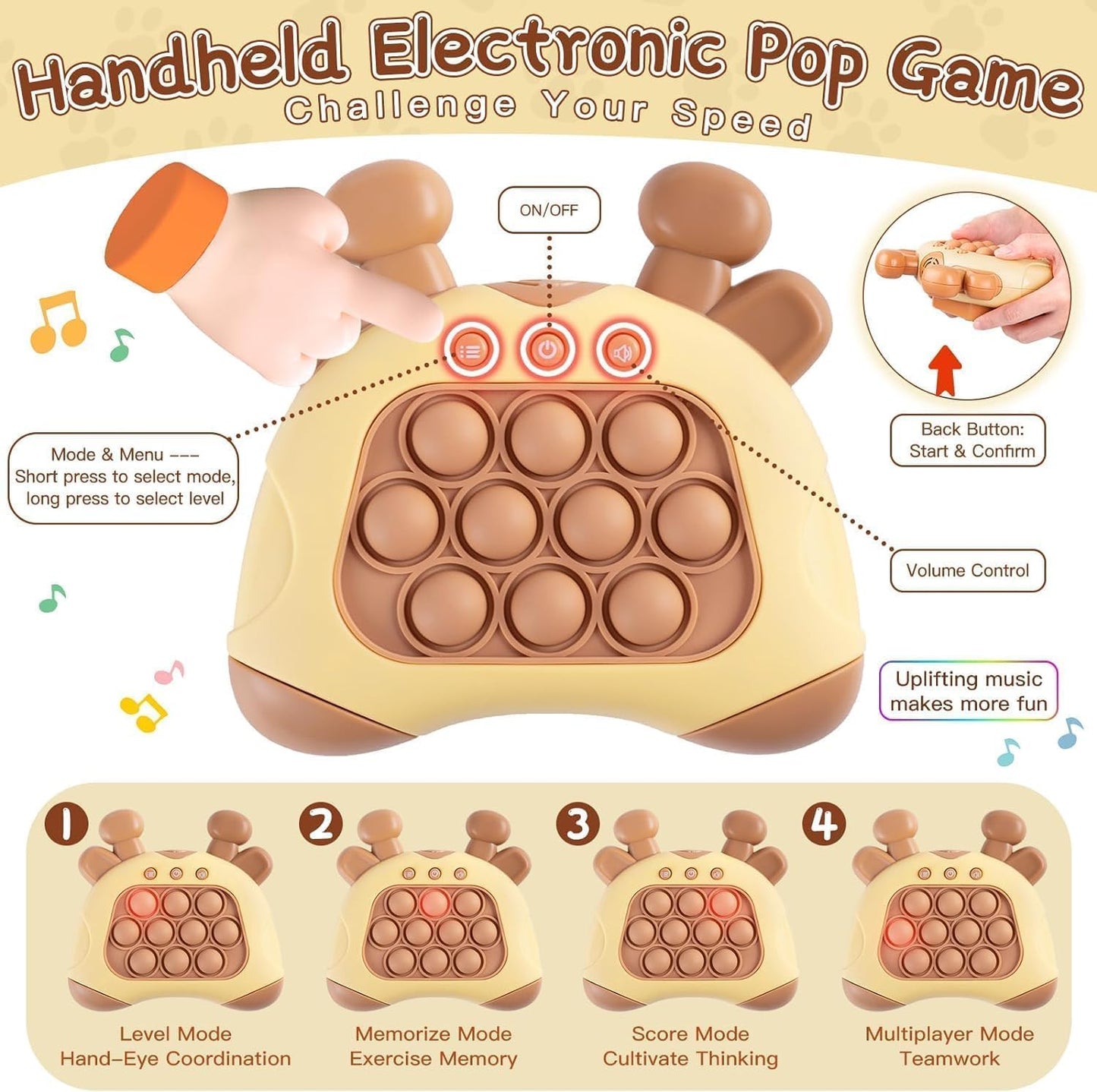 Upgrade Quick Push Toy with Lights, Fast Push Bubble Game Fidget Sensory Toys, Pocket Game for Kids Children's Decompression Breakthrough Puzzle Game Machine