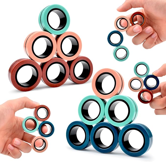 Cevioce 12 PCS Magnetic Ring Fidget Toys Set,ADHD Anxiety Magnetic Finger Spinner Pack for Teens Adults and Kids,Coolest Magnet Stress Relief Toy Birthdays Gifts for 8+ Year Old Boys Girls Present