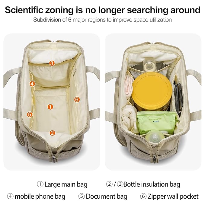 Small Diaper Bag Backpack Diaper Tote Bag, Waterproof Multi-Function Mini Tote Maternity Bags Travel Backpacks with Insulated Pockets for Mom, Apricot