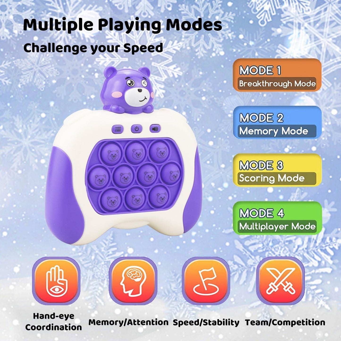 Fast Quick Push Bubble Pop Fidget Toy, Electronic Light Up Game Console, Cool Birthday Present for 6 7 8 9 10-12 Year Boys and Girls Pop Up Stress Relief Toy, Concentration Speed Puzzle Game for Kids