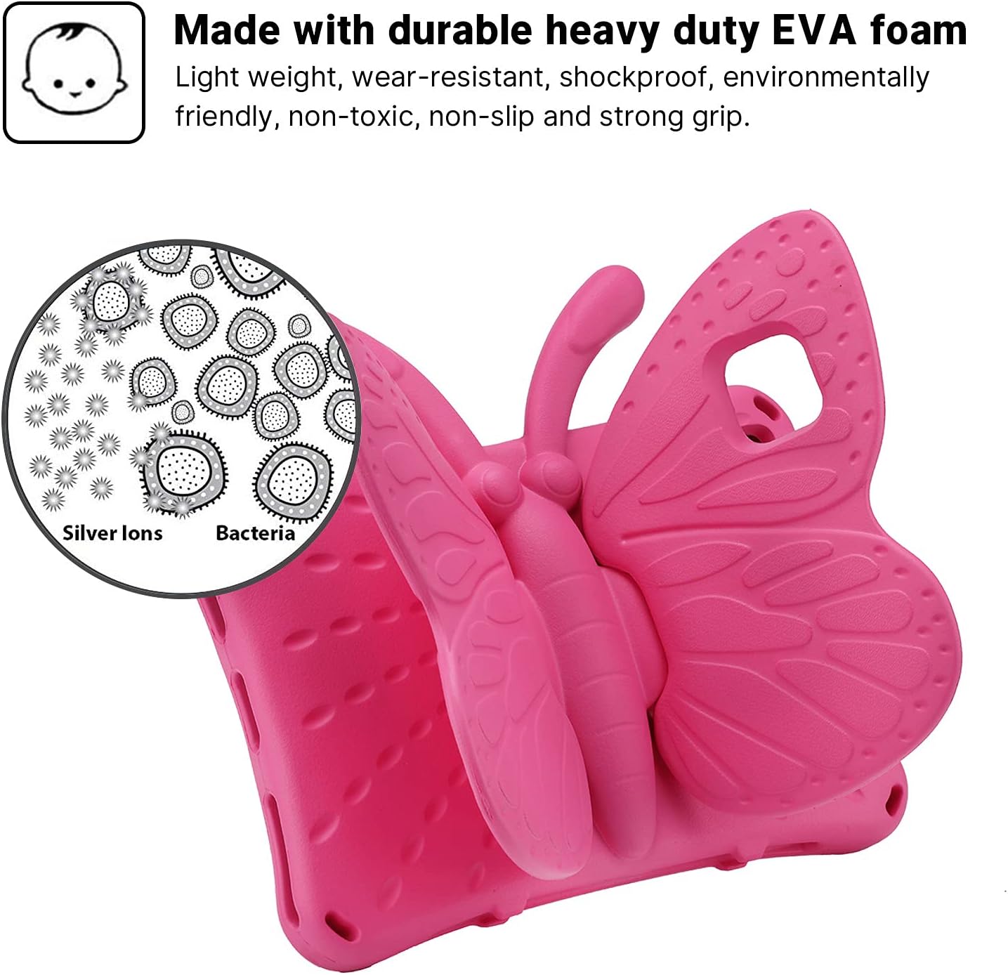 Fire HD 10 Kids Tablet 11th Gen 2021 2023 Case 10.1 Cute Butterfly Kids Pro Case with Stand Light Weight EVA Rugged Shockproof Heavy Duty Kids Friendly Full Cover for Kids Girls (Rose)