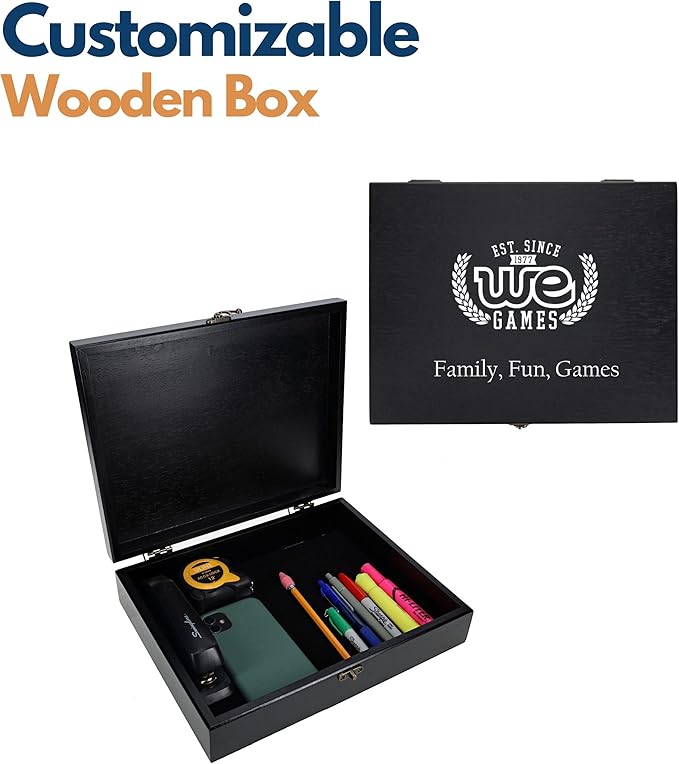 WE Games Color Logo Wooden Treasure Box with Lid & Brass Latch - Black Stained