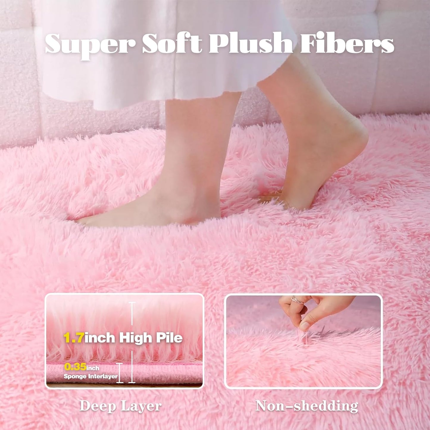 6x9 Area Rug for Living Room: Fluffy Shag Soft Washable Rugs Large Fuzzy Plush Indoor Carpet for Bedroom Nursery Playroom Kids Girls Boys Room (Pink, 6'x9')