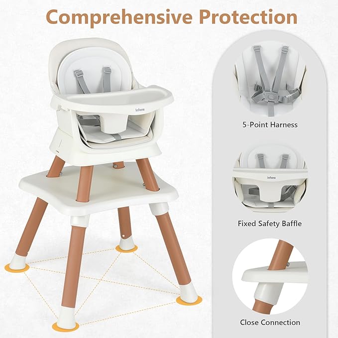 INFANS 8 in 1 Baby High Chair, Convertible Highchair for Babies and Toddlers, Infant Dining Booster Seat, Building Block Table, Kids Stool Table Chair Set with Removable Tray (8 in 1, White)