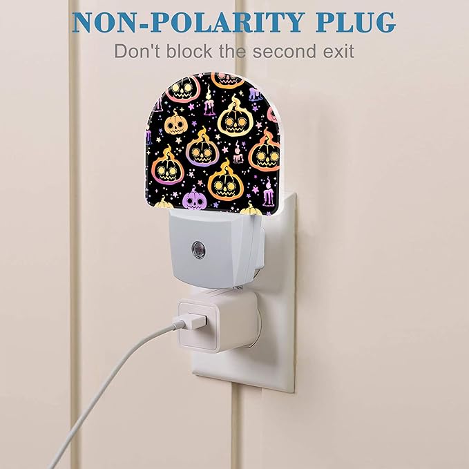 Halloween Burning Pumpkins Candles Night Light for Kids, LED Night Light Plug into Wall with Dusk to Dawn Sensor for Girls Boys Women Room Decor, Hallway, Kitchen, Bathroom, Nursery, Stairs