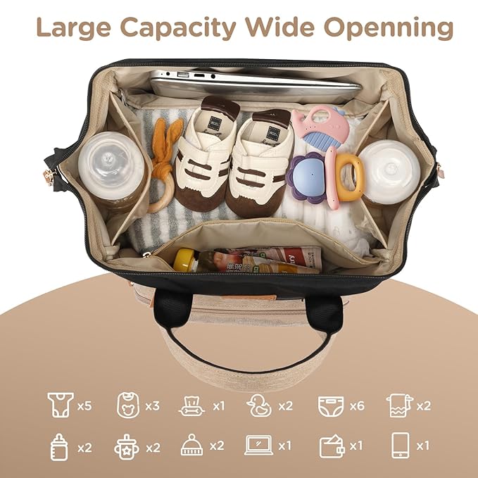 Breast Pump Bag for Spectra S1 S2 Medela, Convertible Large Diaper Bag Backpack for Working Moms with 14 inch Laptop Sleeve & Cooler Storage, Black Khaki