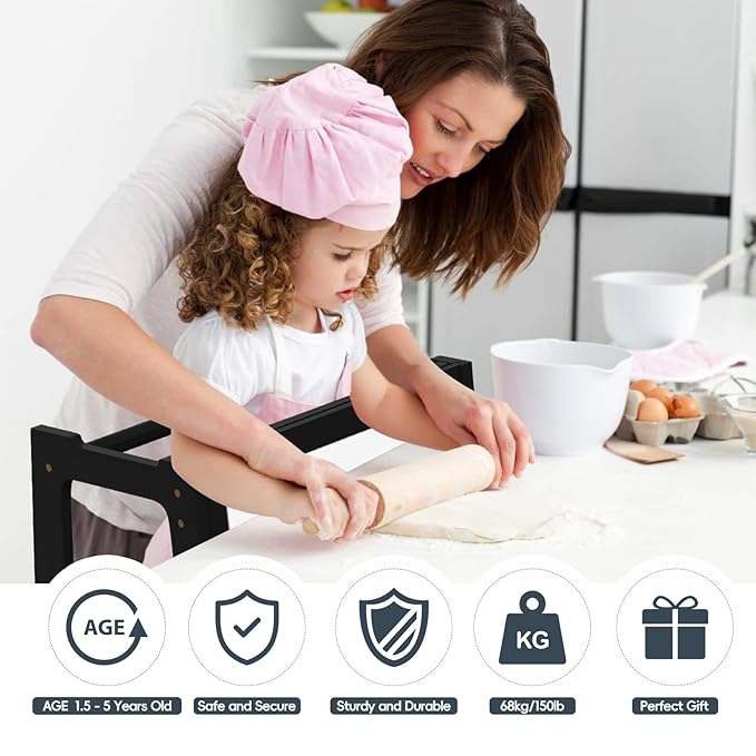 4 in 1 Kitchen Step Stool Helper for Toddlers, Toddler Learning Standing Tower with Whiteboard 2 in 1 Convertible Table and Chair, Widened Platforms for Little Ones Kitchen Counter Bathroom Sink