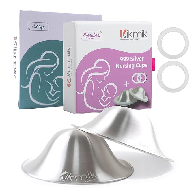 The Original Silver Nursing Cups with O-Feel Rings - 999 Silver Nipple Shields for Newborn Essentials - Reusable Nipple Covers for Breastfeeding Nursing Pads Pain Relief & Protection - Regular