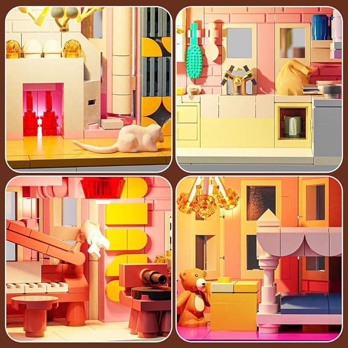 1349PCS Pink Palace House Building Set, Halloween Haunted House Blocks Toy, with Lights Christmas for Teens Girls 12+ ，Halloween House Kit for Kids Adults