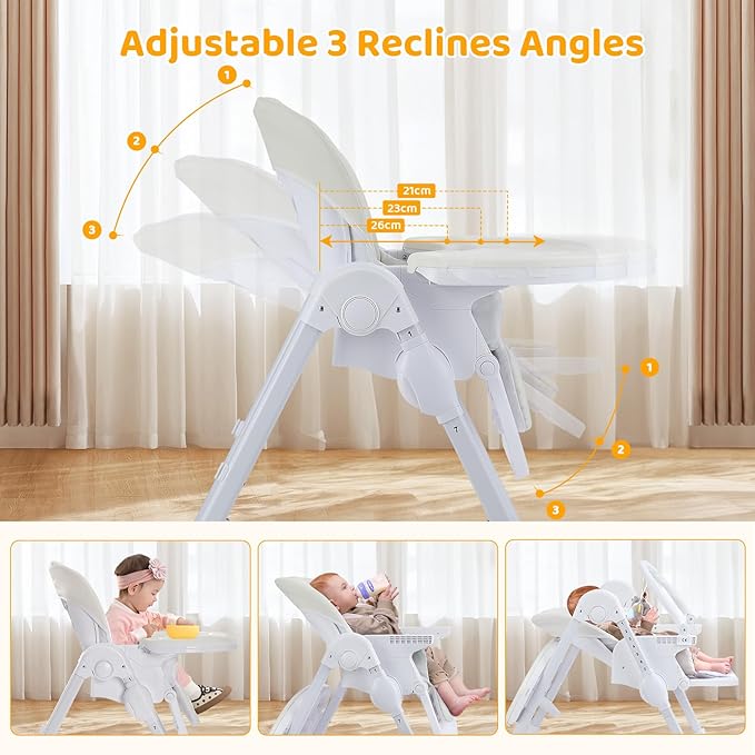 4-in-1 Baby High Chair with Play Bar, 7 Height-Adjustable Children's High Chair with Booster Seat, Stealable and Foldable Children's Chair, Light Beige