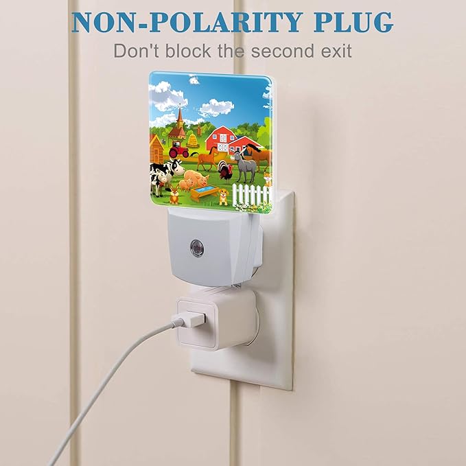 Night Light for Kids Girls Boys, Cartoon Farm Animals Rural Scene LED Night Light Plug into Wall with Dusk to Dawn Sensor for Room Decor, Hallway, Kitchen, Bathroom, Nursery, Stairs