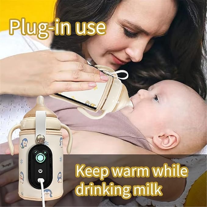 Portable USB Baby Bottle Warmer with LCD Display Adjustable Temperature Baby Bottle Warmer Device for Travel & Home Use
