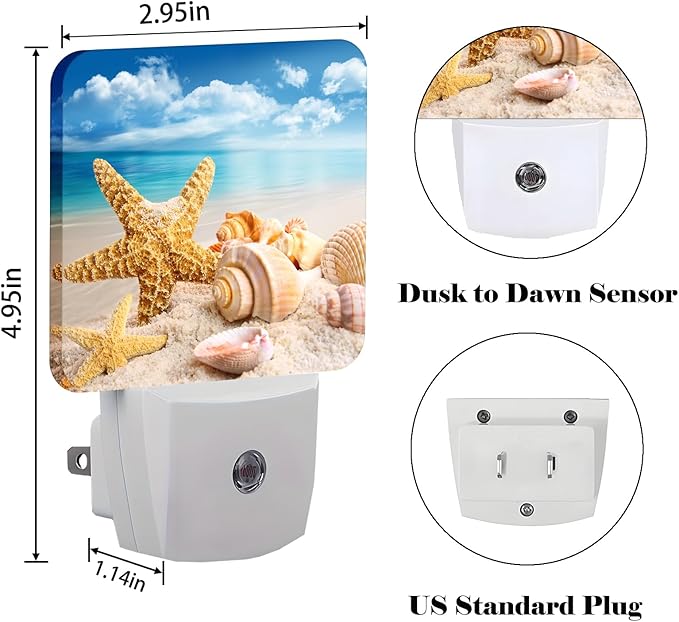 Beach Shell and Starfish Conch Night Light,Plug-in Nightlights Auto Sensor Night Lamp Dusk-to-Dawn Lamp Home Decor for Nursery Children Girls Boys