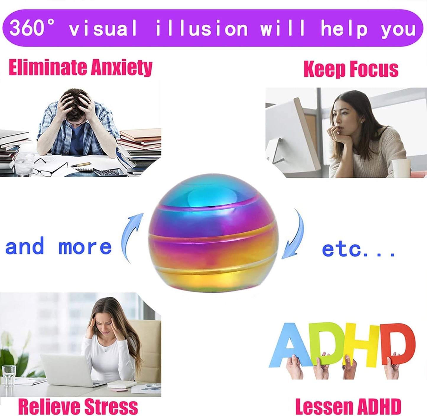 Desk-Fidget-Toys for Kinetic-Toy: Cool-Gadgets Cool-Stuff for Adults Kids Teens, Spinning Up to 180 Seconds, Stress Relief Toy for Christmas Optical-Illusion Gift for Office School Home Women Men