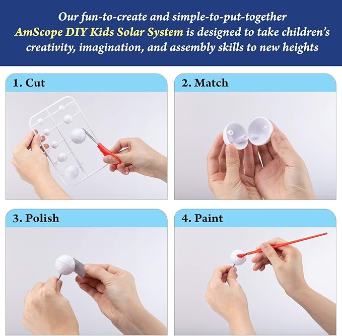 AmScope Kids Solar System Planetarium – Build-It and Paint-It DIY STEM Science Kit with Paint and Brush