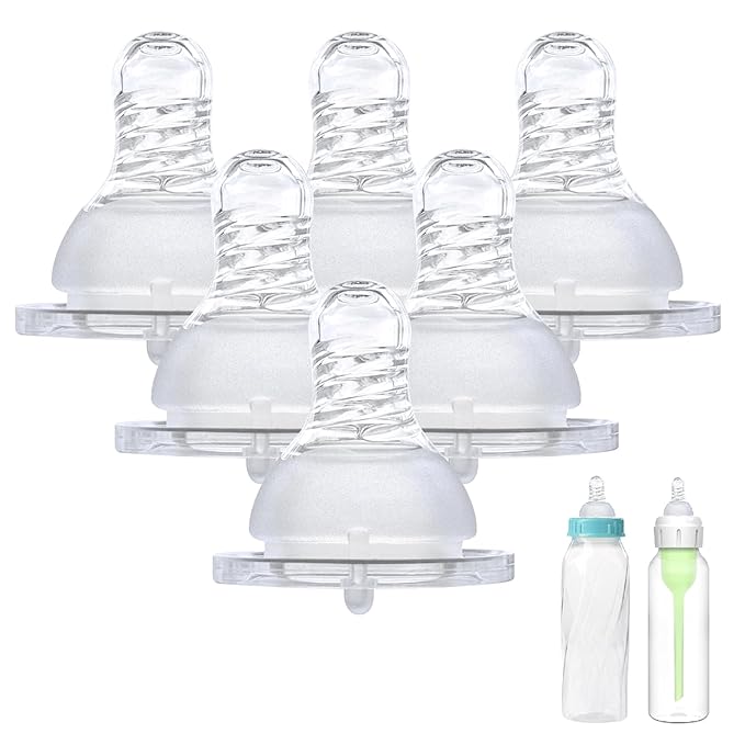 6-Count Silicone Bottle Nipples for Dr. Brown's Narrow Bottles and Evenflo Feeding Classic Standard Neck Bottles, Breast-Like, Anti-Colic Valve, Slow Flow, 1m+