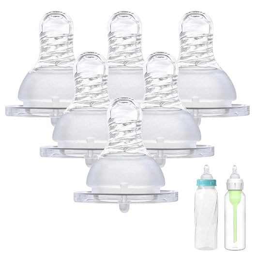 6-Count Silicone Bottle Nipples for Dr. Brown's Narrow Bottles and Evenflo Feeding Classic Standard Neck Bottles, Breast-Like, Anti-Colic Valve, Fast Flow, 6m+