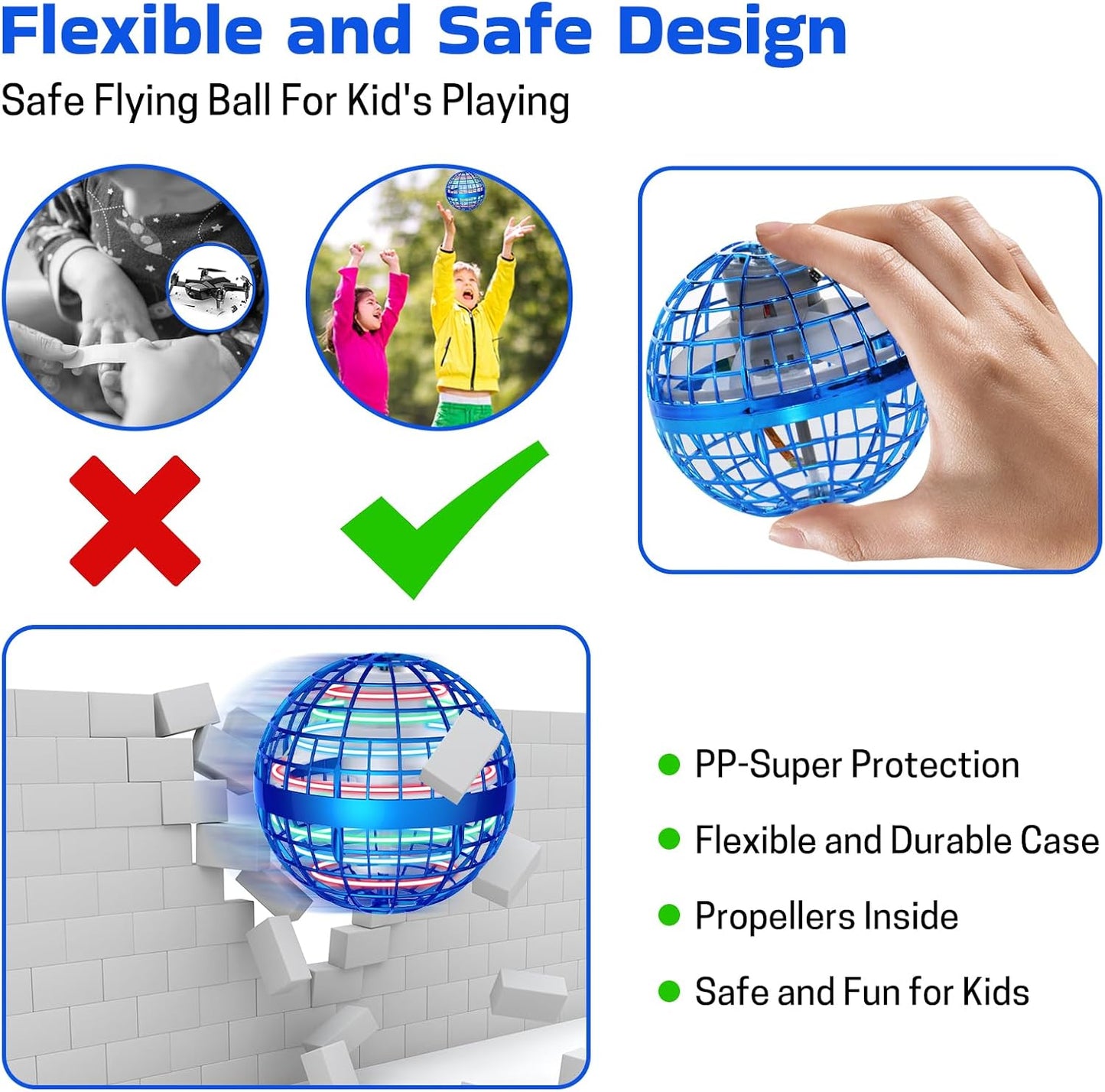 Flying Orb Ball 2024 Upgraded - Hover Orb Magic Light Up Orb Mini Drone Cosmic Globe Flying Spinner for 6 7 8 9+ Year Old Boys Girls Adults Flying Ball Orbit Ball for Birthday Gift Christmas (Blue)