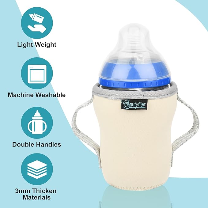 Beautyflier Glass Baby Bottle Sleeve Covers for 9oz Nature Baby Bottles with Dual Handle, 3.8mm Thicken Heat and Cold Retention Baby Bottle Sleeve (Orange+Beige)