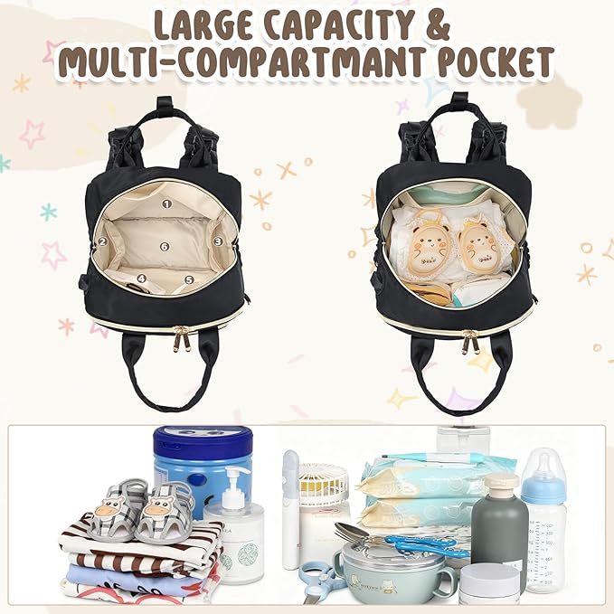 CandyHome Diaper Bag Backpack, Stylish Travel Baby Diaper Bags with Changing Pad, Insulated Pockets, Waterproof Baby Bag Converts into Tote Bag, Diaper Backpack, Stroller Bag (Black)