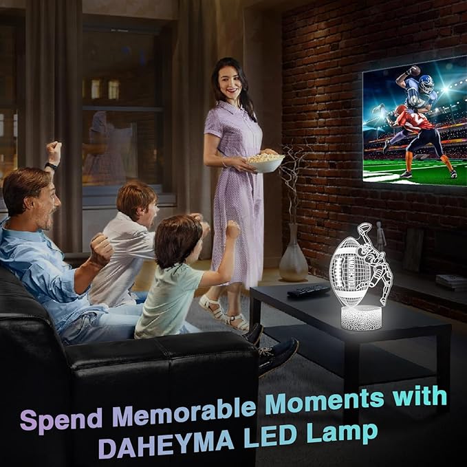 American Football Lamp, 16 Colors Touchdown Night Light - Remote Control, Timer Tpye-C Dimmable, LED 3D Light Illusion, Football Room Decor for Boys