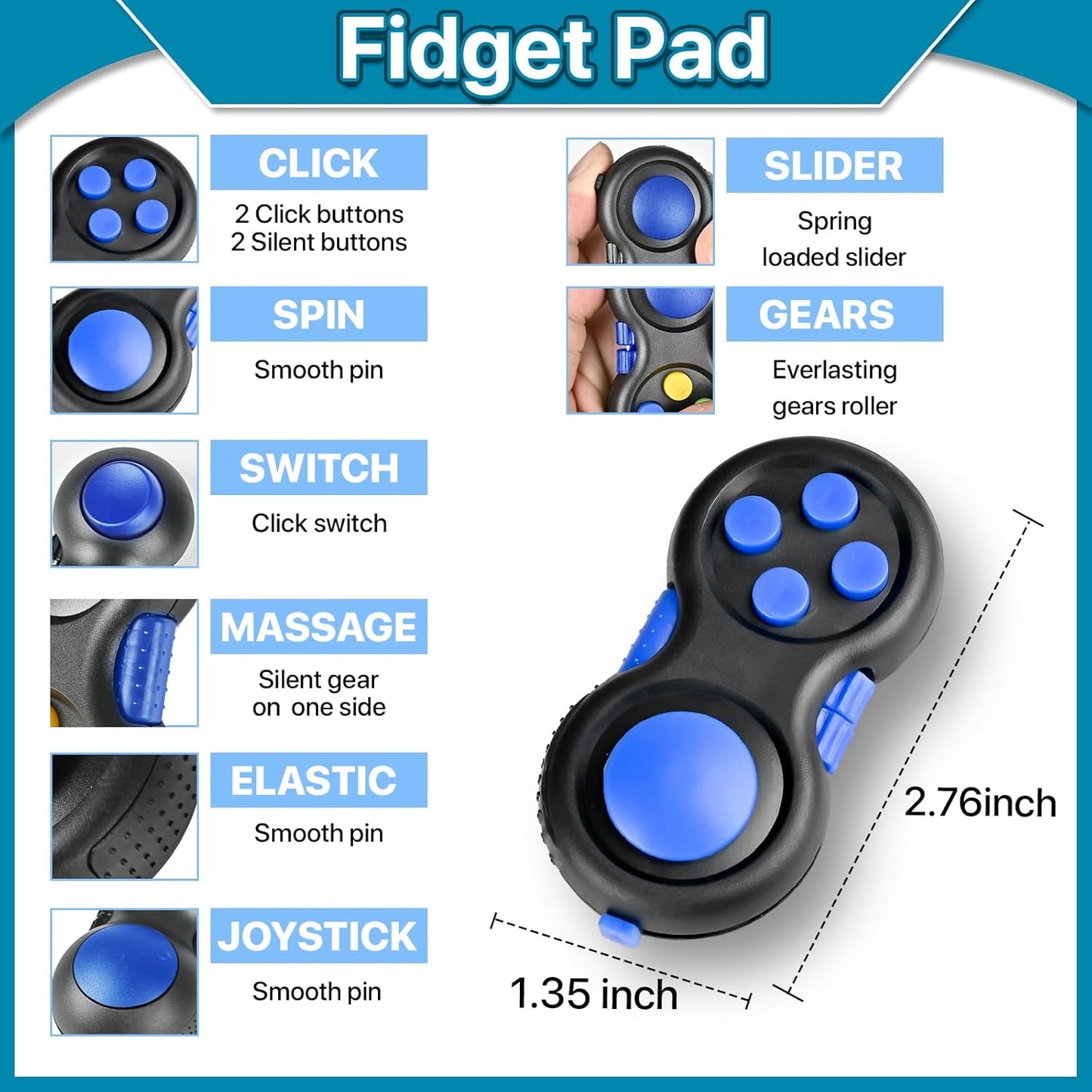 3PC Fidget Toys Adults Set, Cool Mini Gadget Sensory Pack with Infinity Fidgets Cube Figette Pad Magnetic Rings ADHD Anxiety Relief Stress Toys for Teen Office Desk Toy for Boy & Girls -Blue