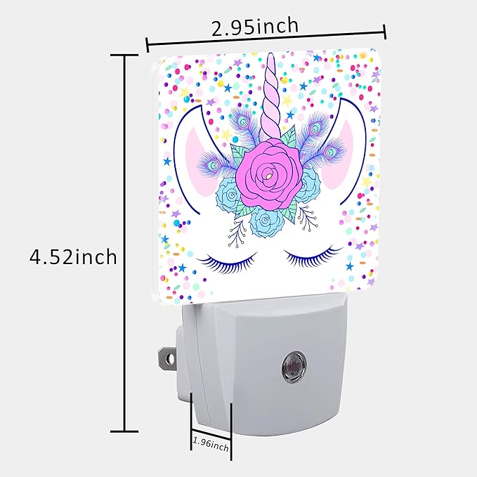 Night Light for Kids Girls Boys, Unicorn Head with Wreath LED Night Light Plug into Wall with Dusk to Dawn Sensor for Room Decor, Hallway, Kitchen, Bathroom, Nursery, Stairs