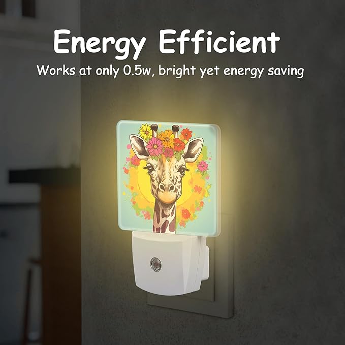 Night Light Plug Wall,Cute Giraffe with Flowers on Head LED Night Lights with Dusk to Dawn Light Sensor for Women Girls Boys Room Decor,Hallway,Kitchen,Bathroom,Nursery,Stairs