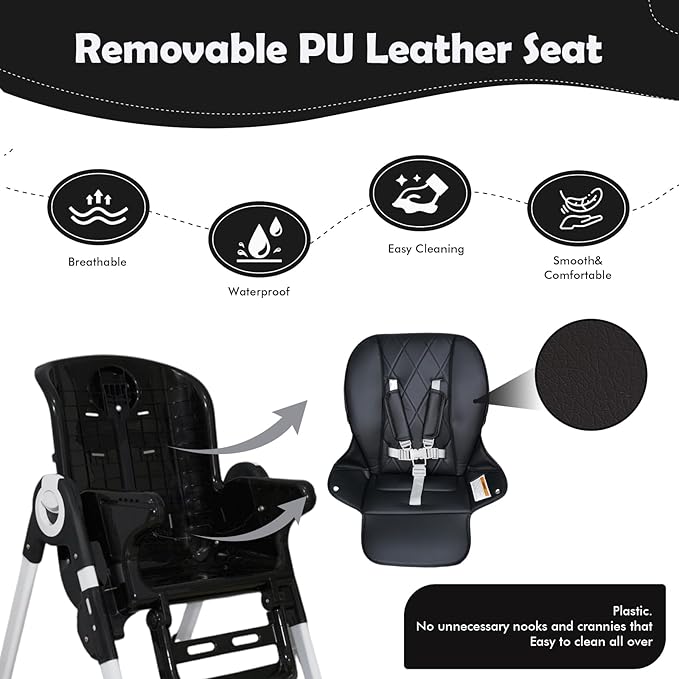 4 in 1 Baby High Chair, High Chairs for Babies and Toddlers, Foldable Highchair with 4 Wheels, 4 Levels of Recline and 7 Levels of Height Adjustment (Black)