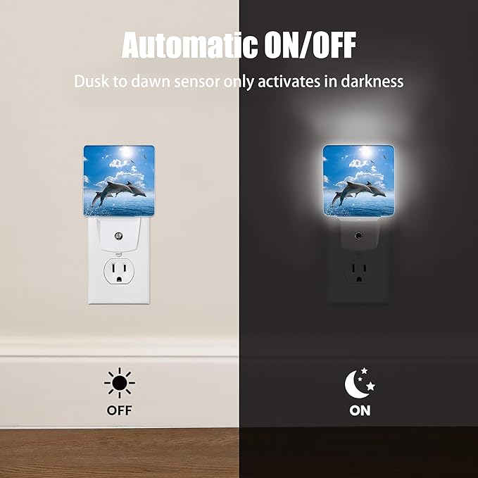 Dolphins Seagulls Night Light, Marine Wildlife Night Lights Plug into Wall Decor for Bedroom, Bathroom, Dusk to Dawn Sensor Nightlights for Girls Women Room Gifts