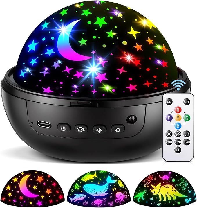 COOLNIGHT Night Light for Kids, 93 Lighting+3 Films Kids Night Light Projector, Remote+Dimmable Star Projector,360°Slient Ceiling Stars Glow in The Dark Stars, Boys Christmas Gifts for 4 Year Old Boy