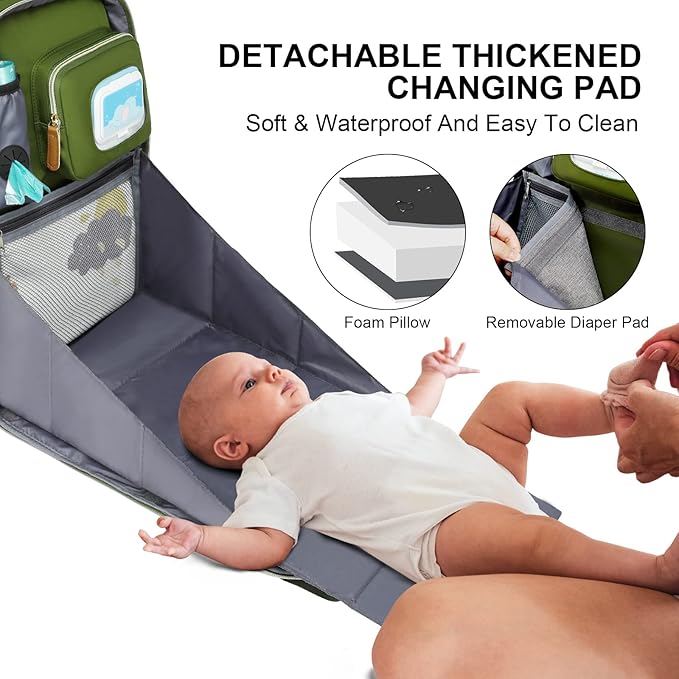 Diaper Bag Backpack with Changing Station, Baby Diaper Bag Organizer for Moms Dads Large Baby Changing Bags