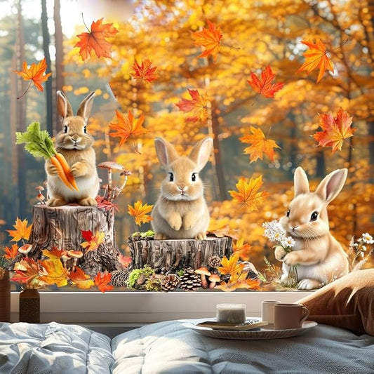 Maple Leaf Window Clings Fall Window Clings for Glass Windows Double-Sided Cute Rabbit Window Stickers for Glass Windows Decoration for Party Home Shop Decorations
