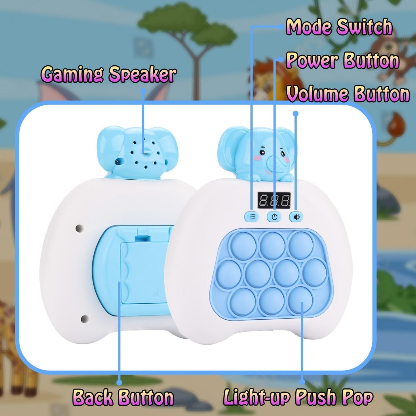 Quick Push Console Game, Pop Game Light up Fidget Toy, Handheld Puzzle Game Fast Push Bubble Game with Game Clearance Screen for Kids Teens Adults (Elephant)